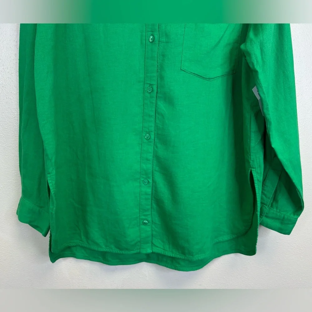 Old Navy Women’s M Vibrant Kelly Green Linen Button Down Shirt St. Patrick’s Day - Picture 3 of 11